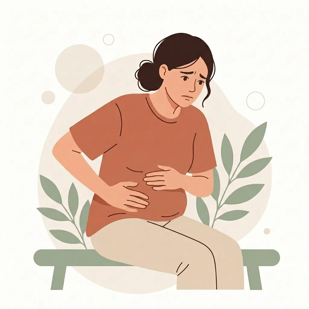 Pessoa sentindo desconforto e inchaço abdominal